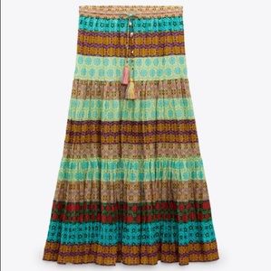 Zara Long Printed Multicolored floral Boho Skirt